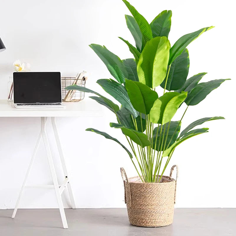 Artificial Tropical Palm Tree – Large Faux Banana Plant with Real Touch Monstera Leaves for Home, Garden & Party Décor