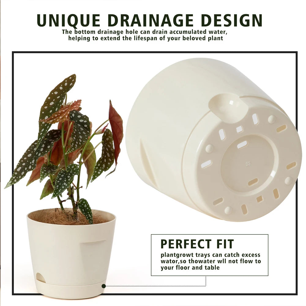 Plastic Plant Pots with Drainage – Indoor Flower Planters with Drainage Holes & Saucers