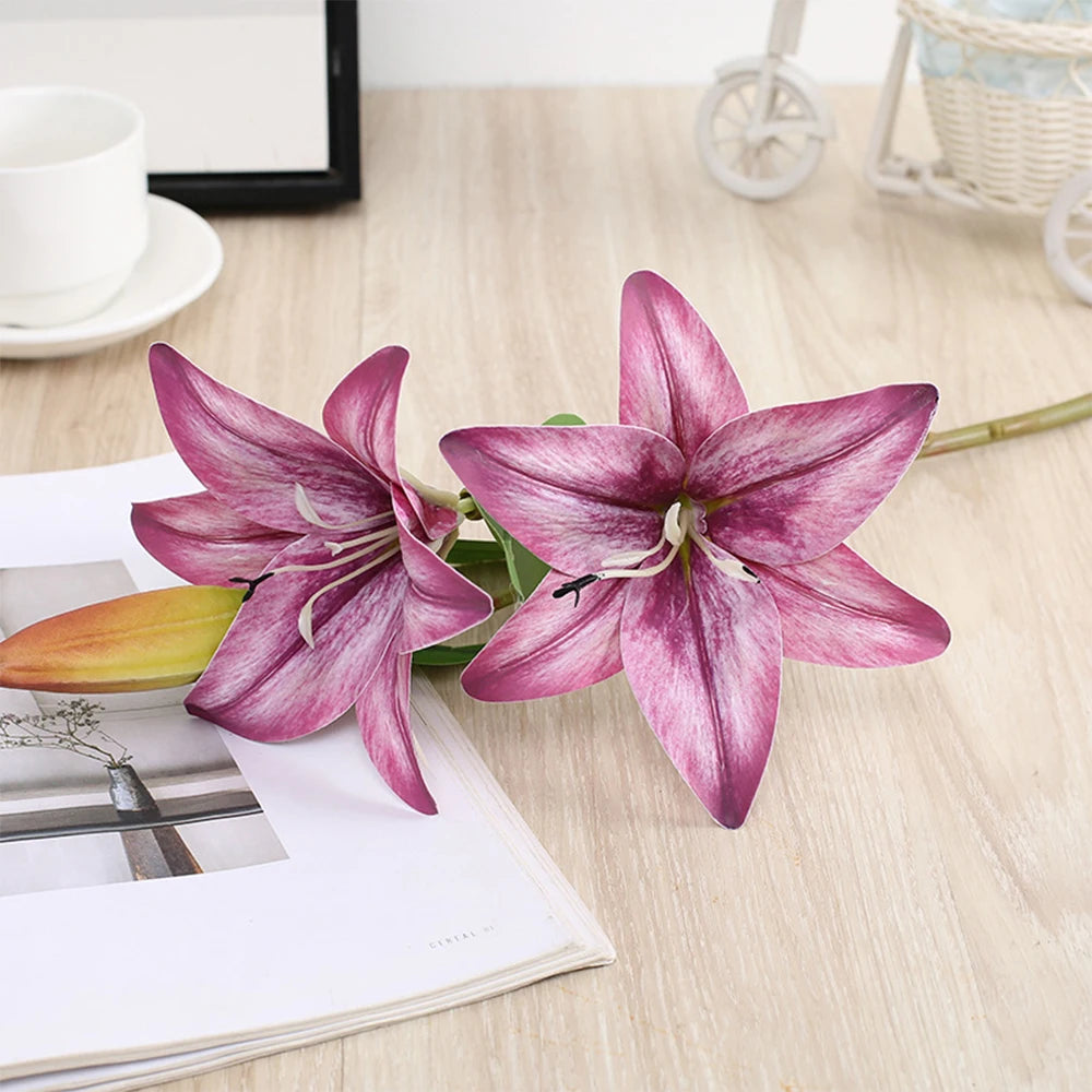 Realistic 3D Printed White Lily Branch – Artificial Flowers for Wedding, Home & Garden Décor