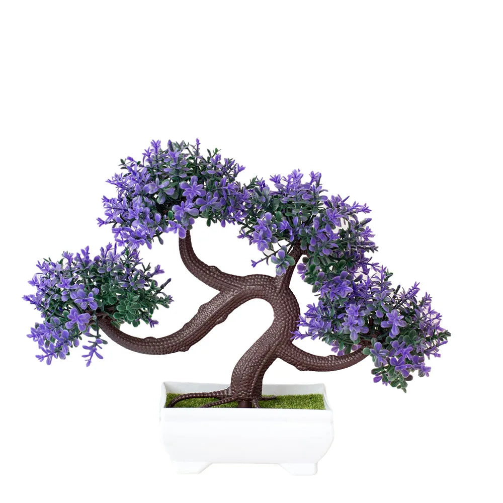 Artificial Bonsai Small Tree – Potted Plastic Fake Plant with Flowers for Garden, Home & Table Decoration