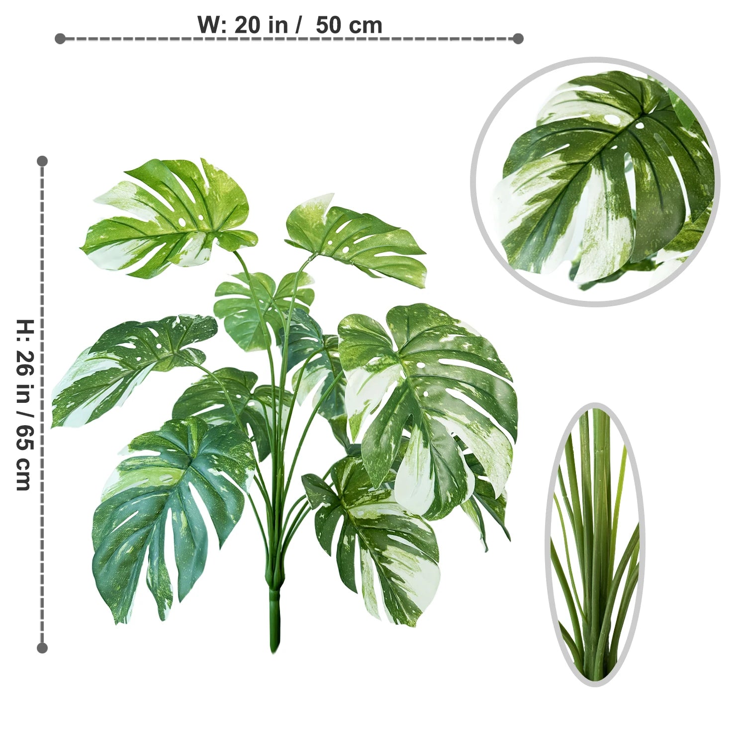 65/100cm Artificial Monstera Plant – Realistic Faux Plastic Leaf Branch for Indoor Home & Office Décor