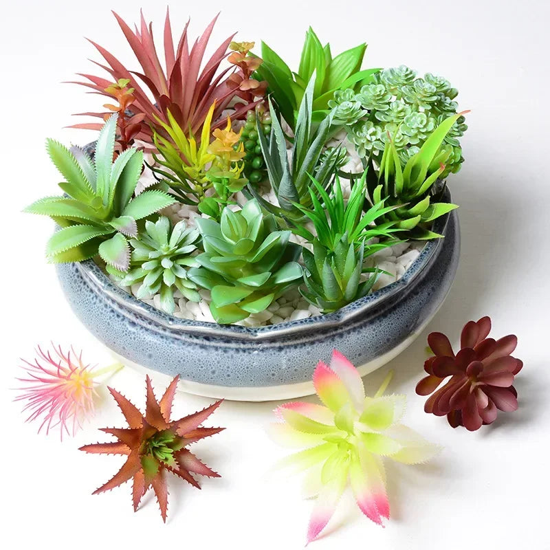 12pcs Artificial Succulent Plants – Green Faux Succulents for Home Garden, Desktop, Bonsai & Small Flower Décor