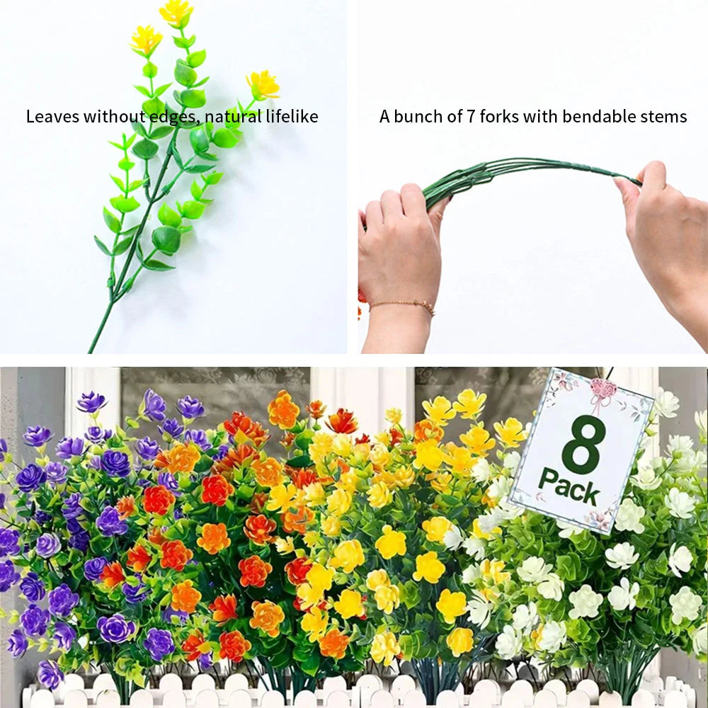 1 Bundle UV-Resistant Artificial Flowers – Outdoor Fake Shrubs & Greenery for Office, Kitchen, Wedding, and Garden Décor