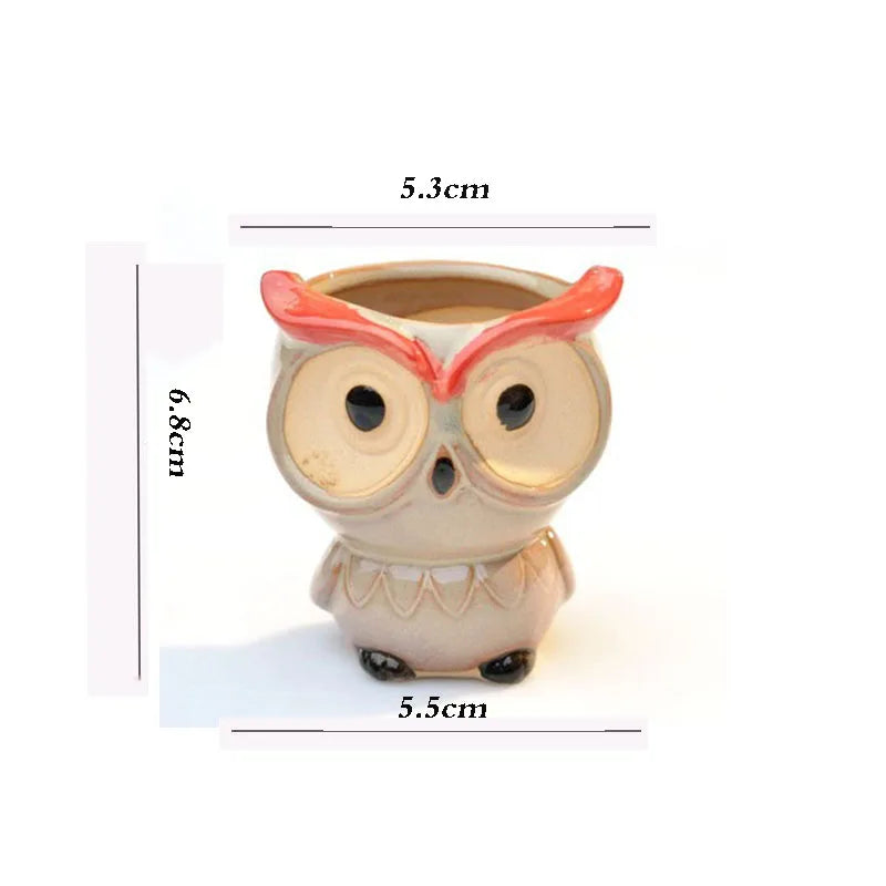 Cute Owl Ceramic Succulent Planter – Mini Animal Flower Pot for Cactus, Garden & Office Décor