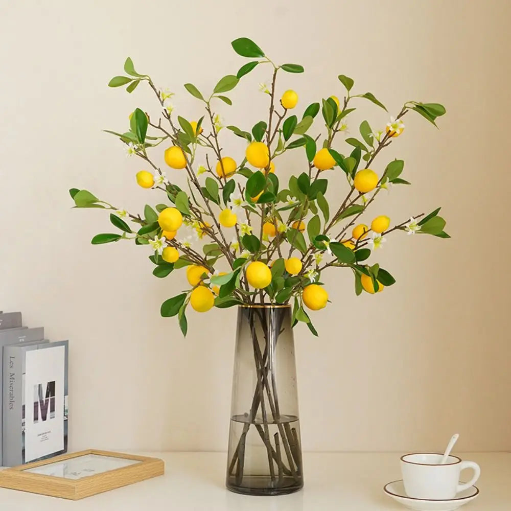 European Style Artificial Lemon Branch – Green Plant for Home Décor, Flower Arrangements, and Decorative Accents