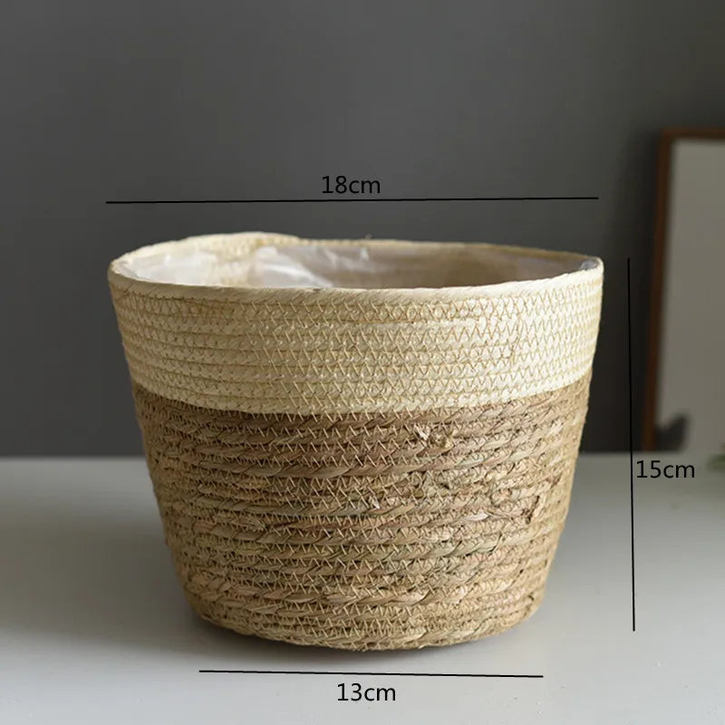 Straw Woven Plant Pot Basket – Grass Planter Basket for Indoor & Outdoor Plants, Flower Pot Cover & Container