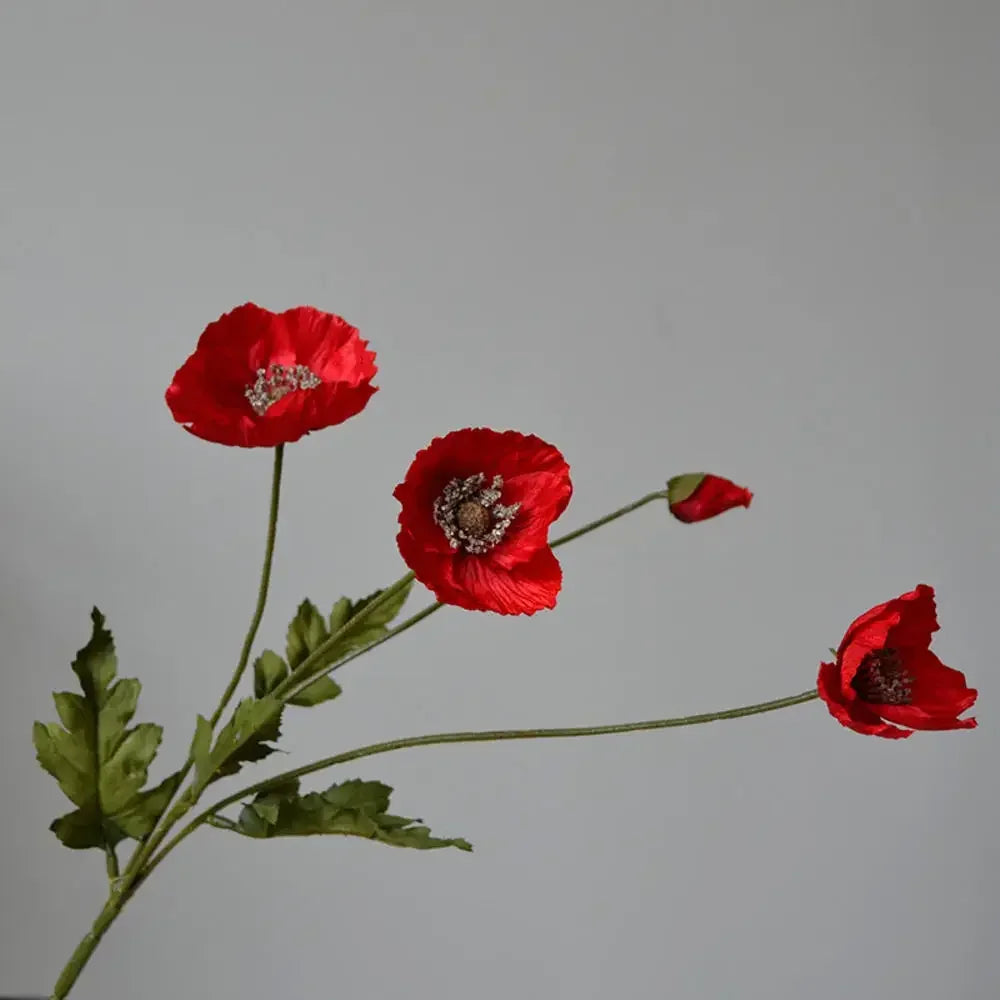 Artificial Poppy Silk Flowers – Long Stem Fake Flowers for Housewarming, Garden, Table, Wedding, DIY Party & Bridal Bouquet Décor