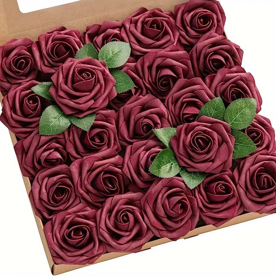 25pcs Artificial Roses with Stems – Fake Flowers for DIY Wedding Bouquets, Centerpieces, Party & Home Décor