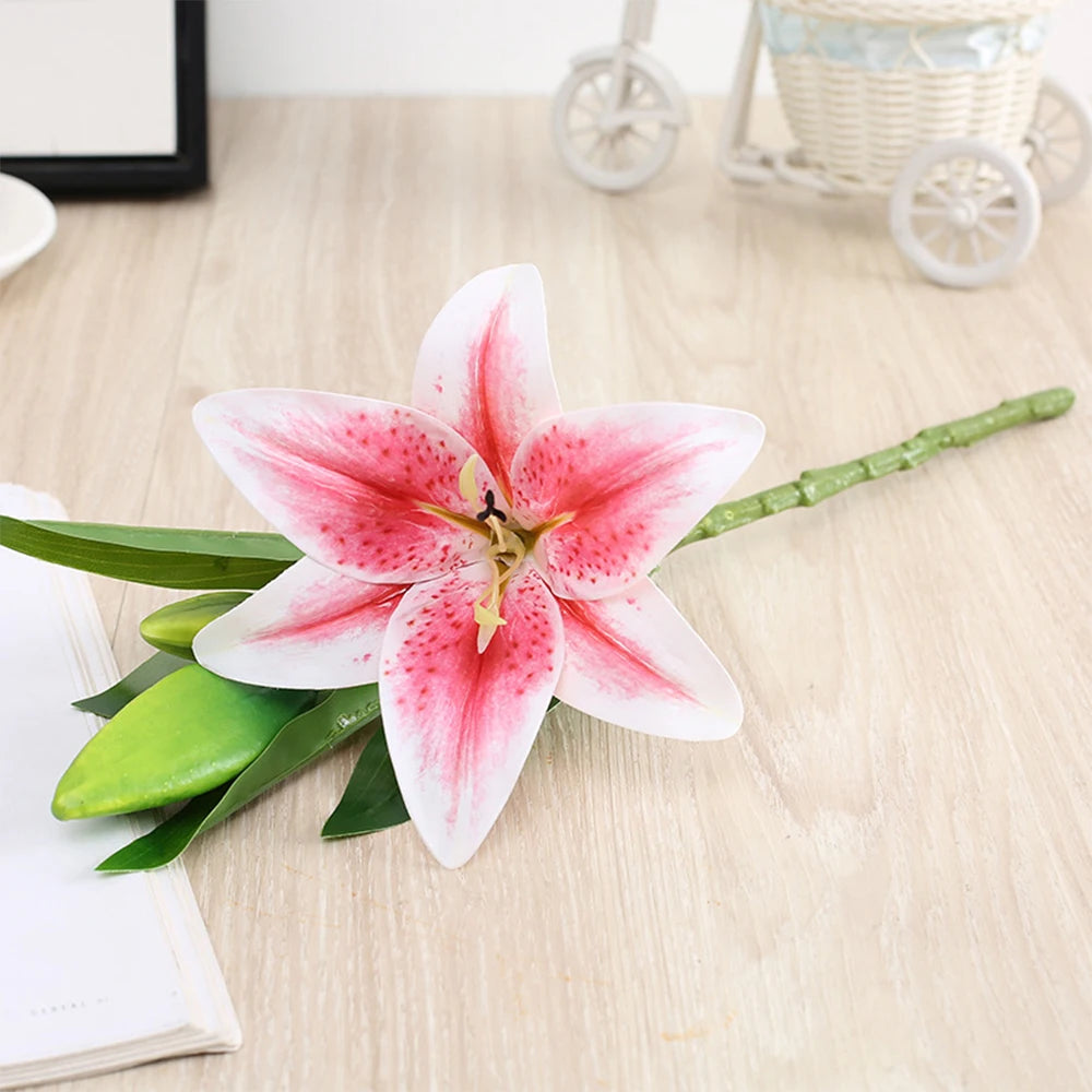 Realistic 3D Printed White Lily Branch – Artificial Flowers for Wedding, Home & Garden Décor