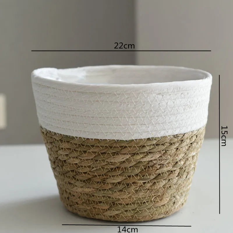 Straw Woven Plant Pot Basket – Grass Planter Basket for Indoor & Outdoor Plants, Flower Pot Cover & Container