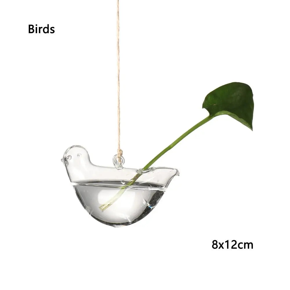 Cute Bulb/Bird/Angel/Peach/Water Droplet Glass Vase – Eye-Catching Transparent Hanging Hydroponic Plant Pot Container