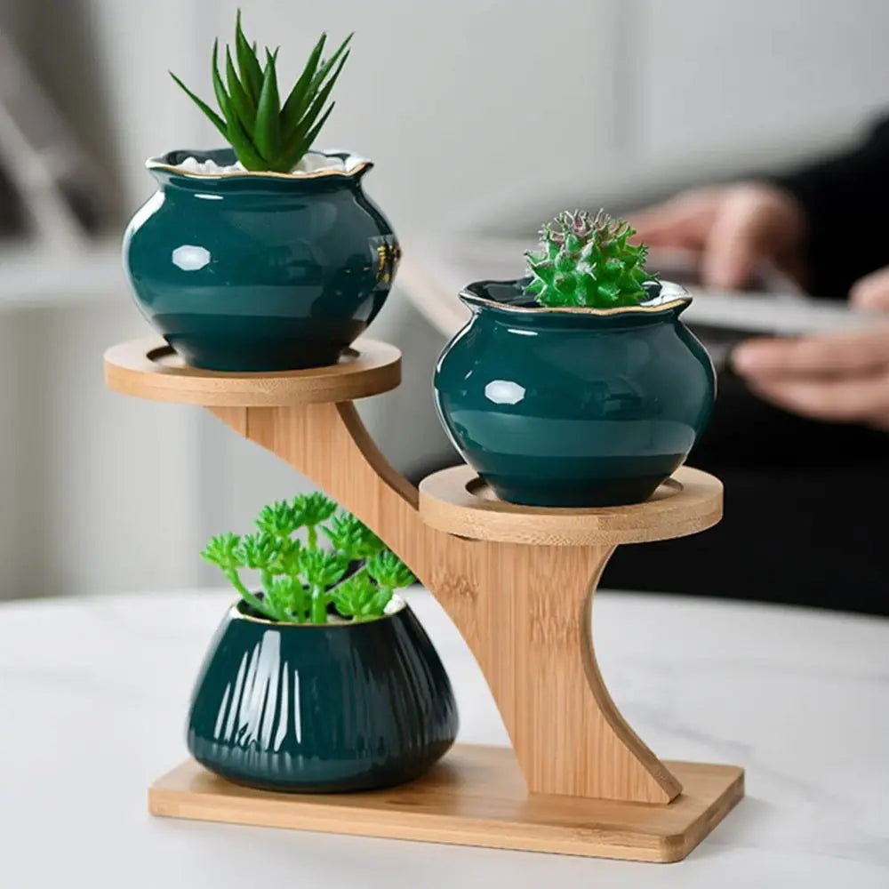 Bamboo Wood Tray 3-Layers Flowerpot Holder,Plants Stand Home Decoration Gardening Supplies Succulents Bonsai Organizer