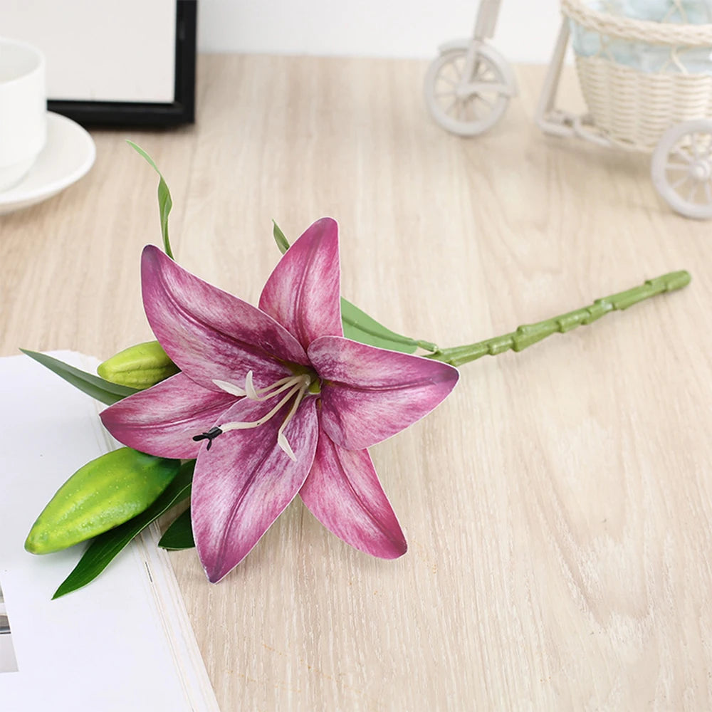 Realistic 3D Printed White Lily Branch – Artificial Flowers for Wedding, Home & Garden Décor