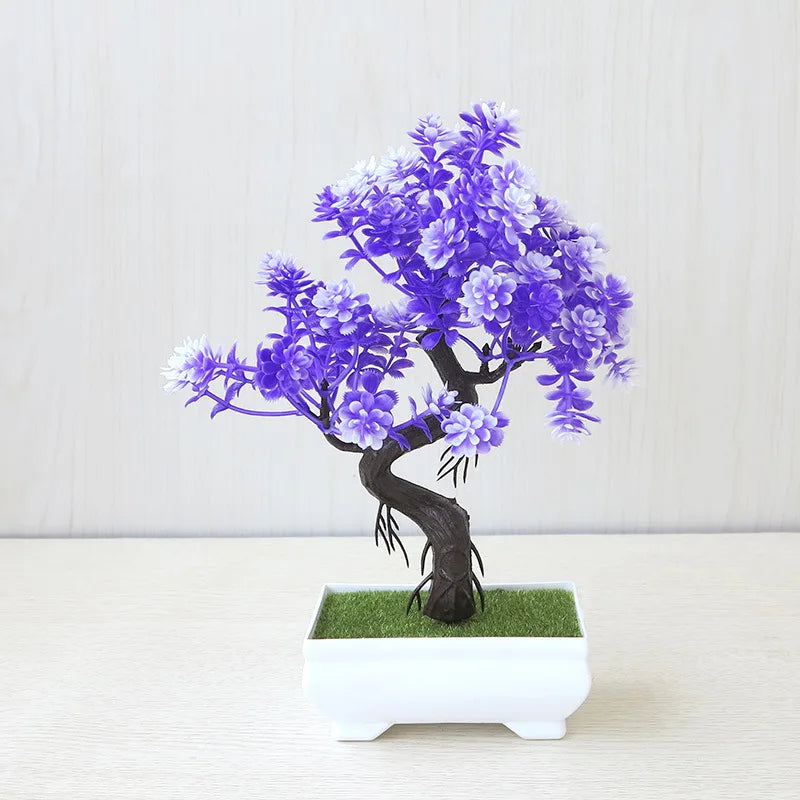 Artificial Bonsai Small Tree – Potted Plastic Fake Plant with Flowers for Garden, Home & Table Decoration