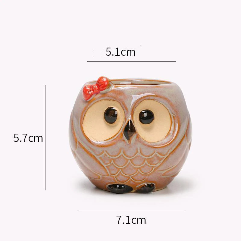 Cute Owl Ceramic Succulent Planter – Mini Animal Flower Pot for Cactus, Garden & Office Décor