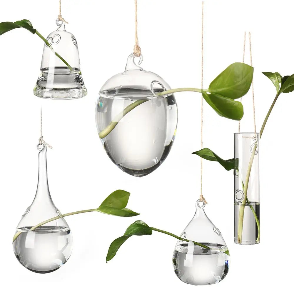 Cute Bulb/Bird/Angel/Peach/Water Droplet Glass Vase – Eye-Catching Transparent Hanging Hydroponic Plant Pot Container