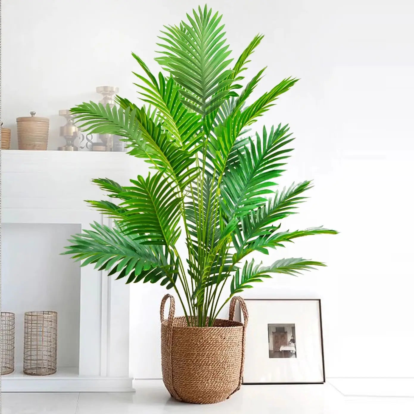 60-120cm Large Artificial Palm Tree – Tropical Faux Plant with Green Plastic Palm Leaves for Home & Garden Décor